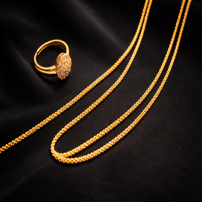 গোল্ড প্লেট গ্রিল চেন + স্টাইলিশ গোল্ড আংটি